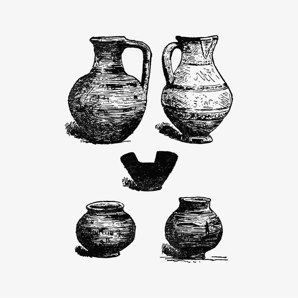 Antique pottery set illustration vector