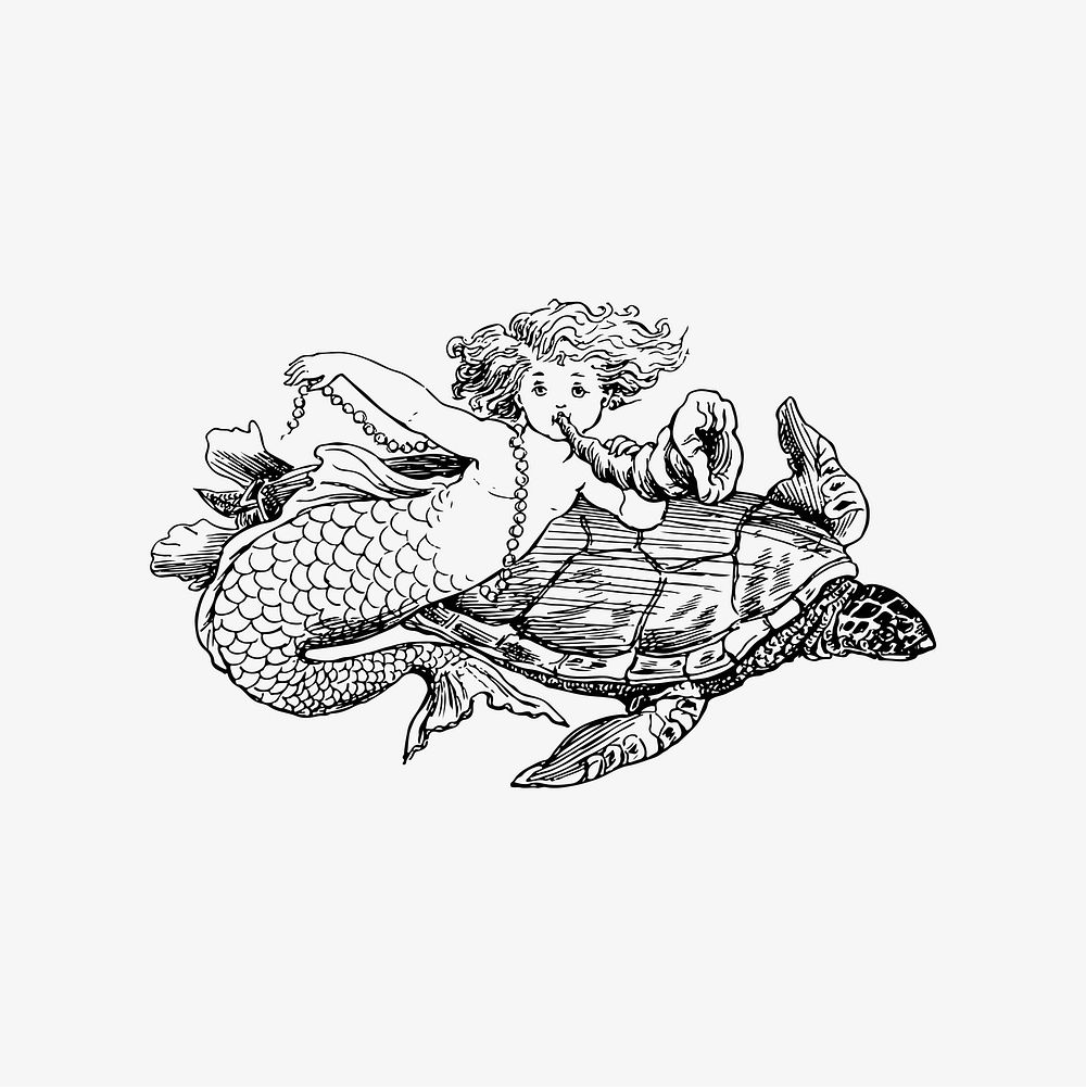 Mermaid and a turtle illustration vector