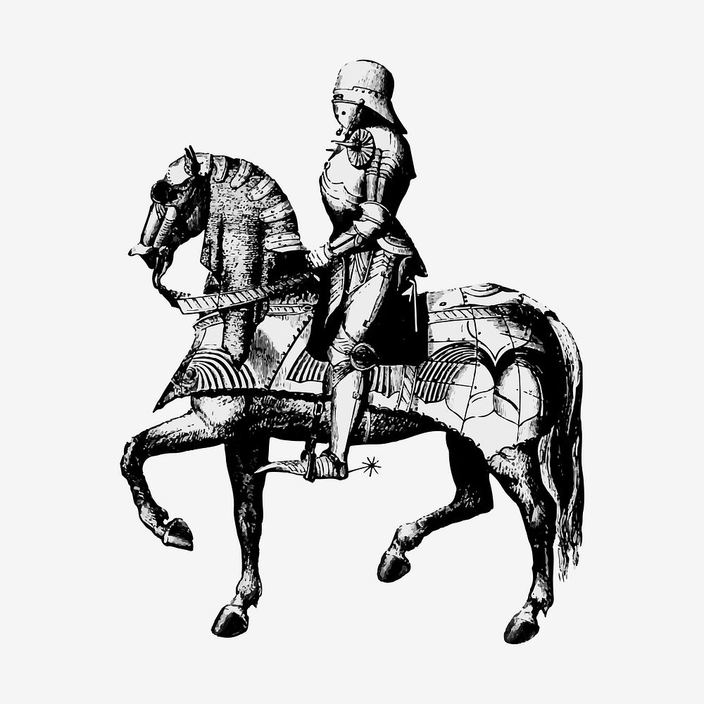 Vintage Victorian style armored knight riding a horse engraving vector