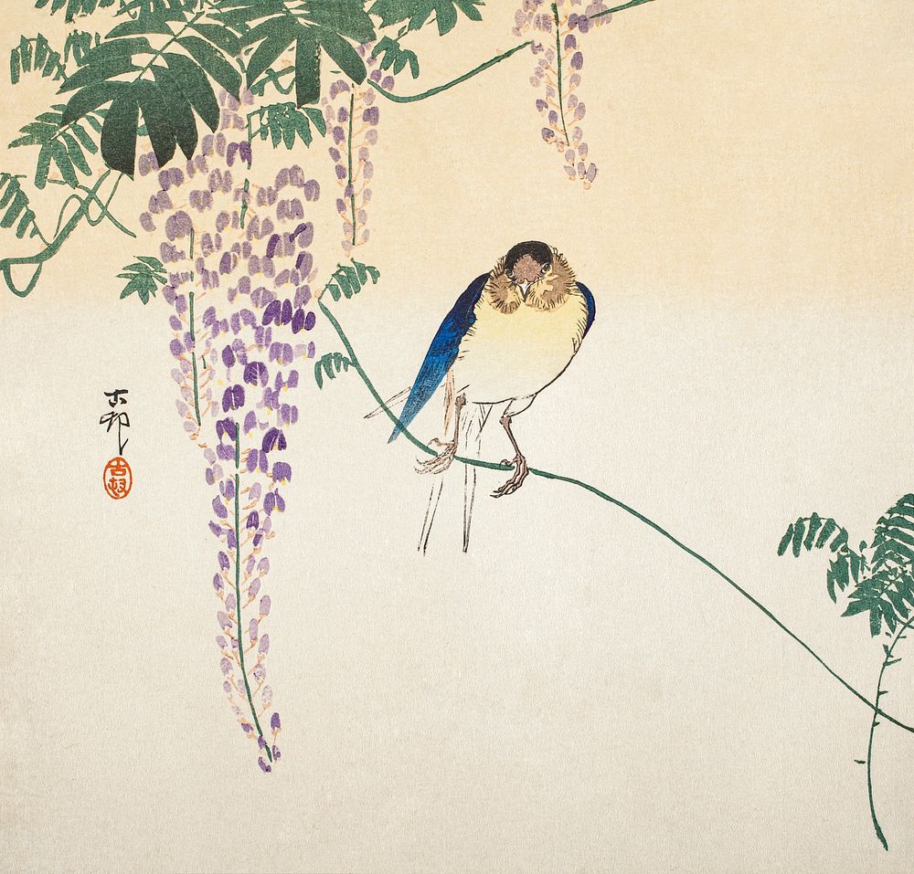 Wisteria and Swallow (ca. 1900) by Ohara Koson. Original from the Los Angeles County Museum of Art. Digitally enhanced by…