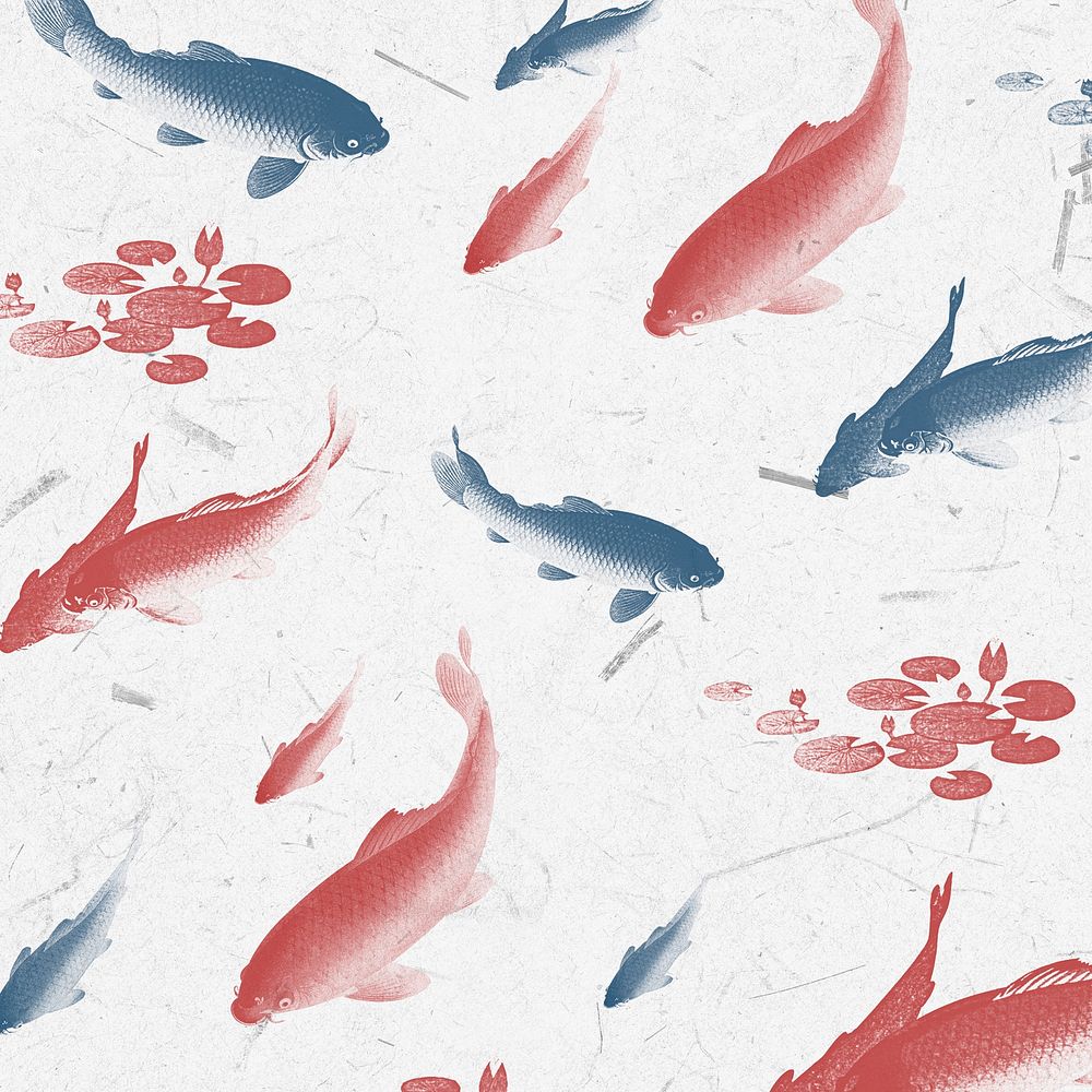 Blue and red koi fish patterned background illustration