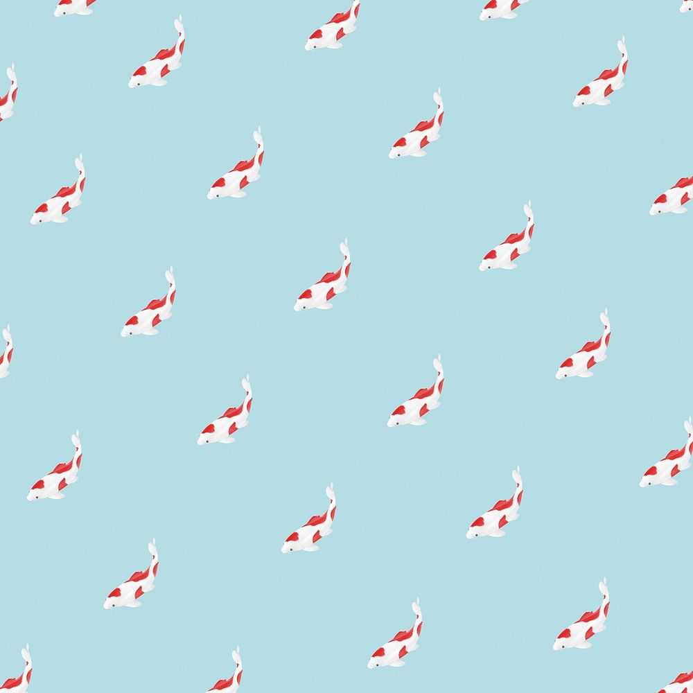 Red koi fish pattern on a blue background illustration