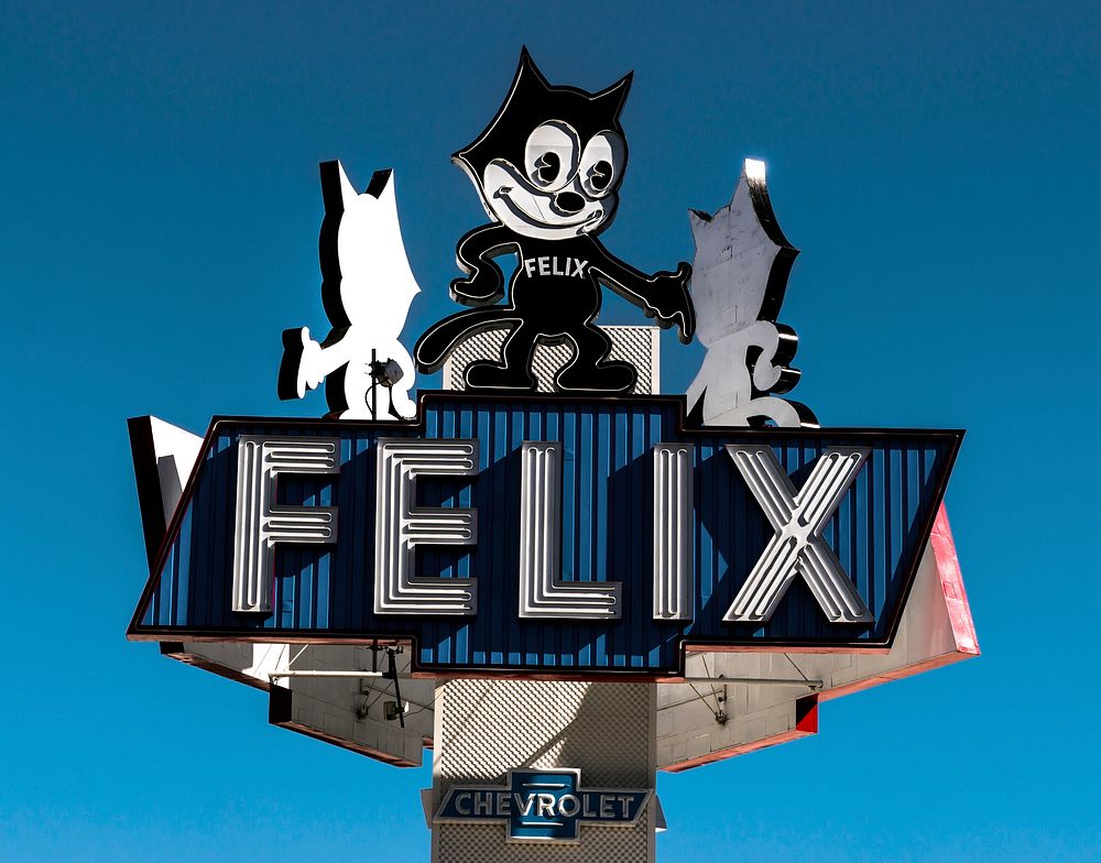 Appropriate sign for the Felix Chevrolet automobile dealership in Los Angeles, California. Original image from Carol M.…