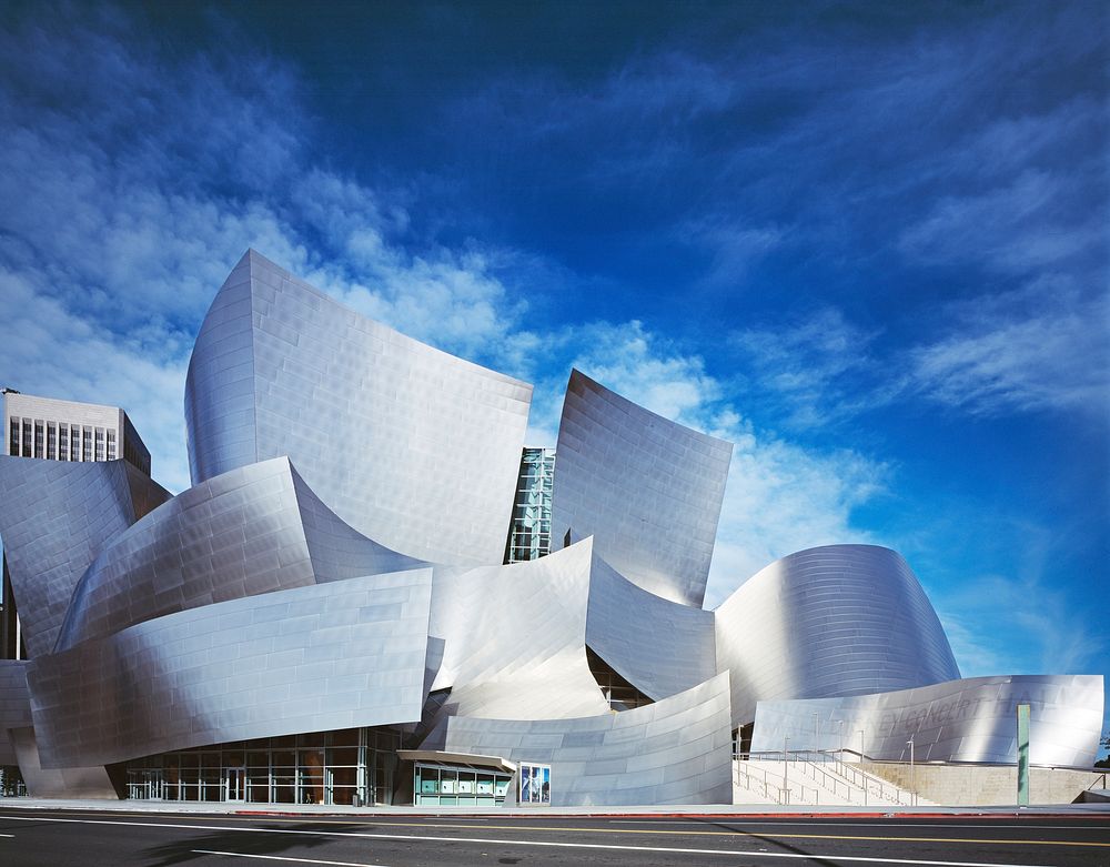 Modernist architect Frank Gehry's Walt Disney Concert Hall, Los Angeles, California (2013). Original image from Carol M.…