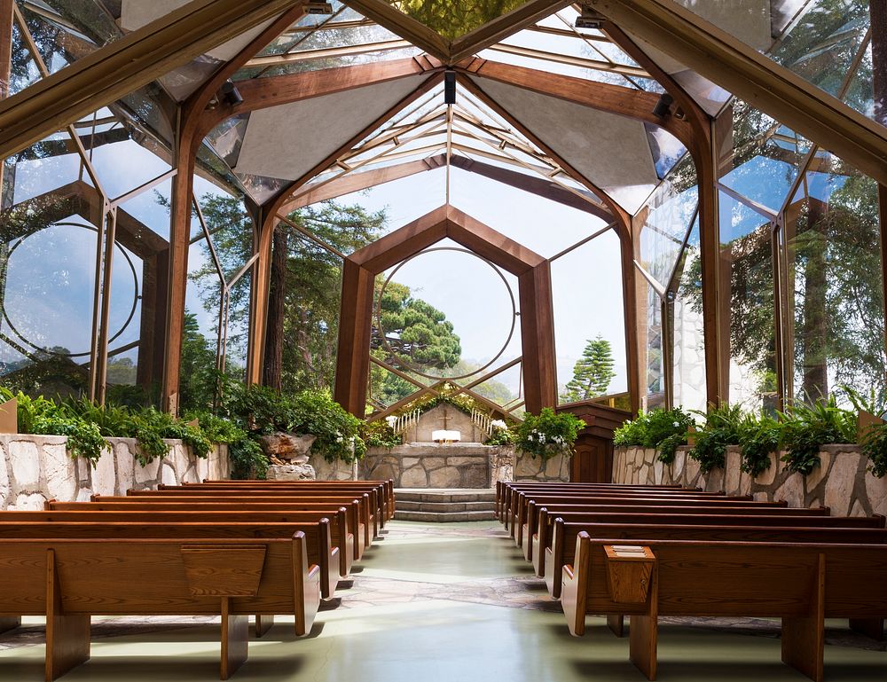 Wayfarers Chapel, also known as "The Glass Church" is located in Rancho Palos Verdes, California.
