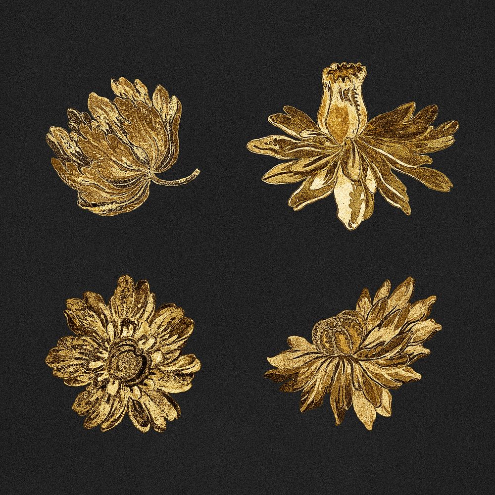 Vintage gold blooming flower set