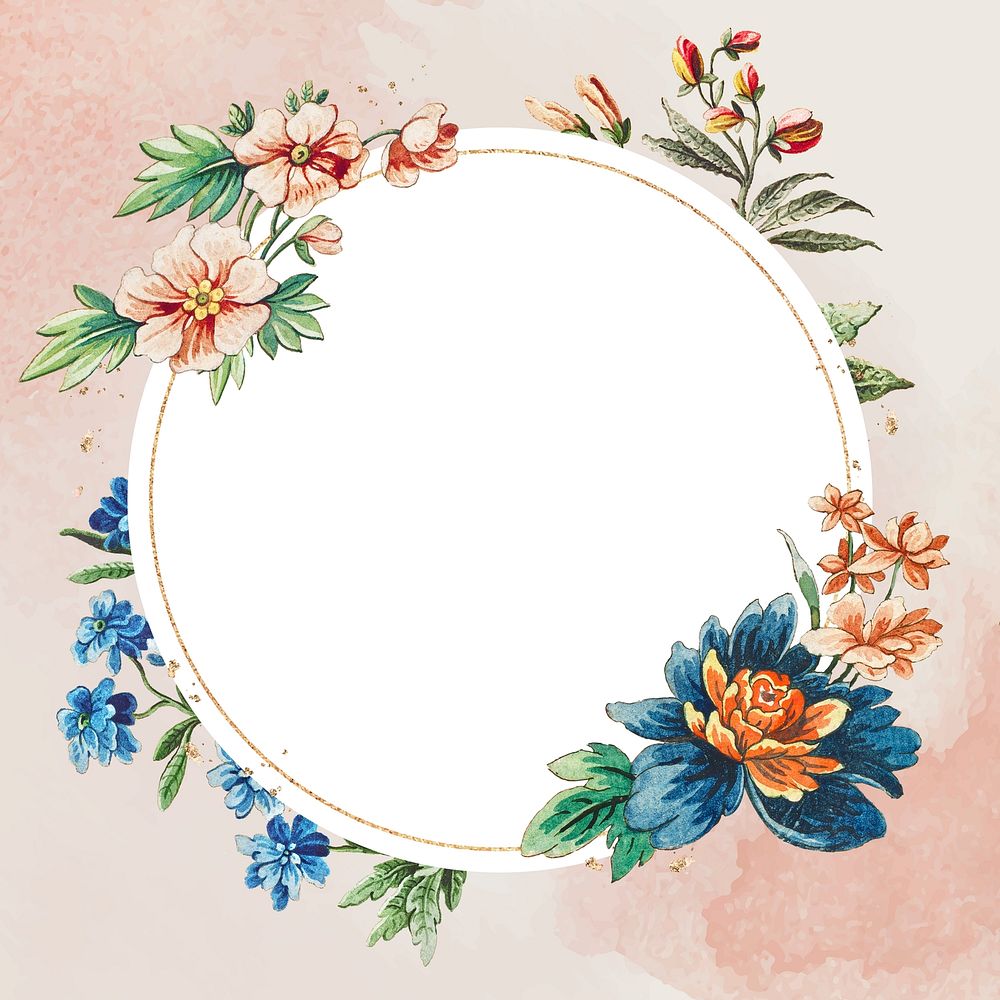 Vintage floral round frame design element