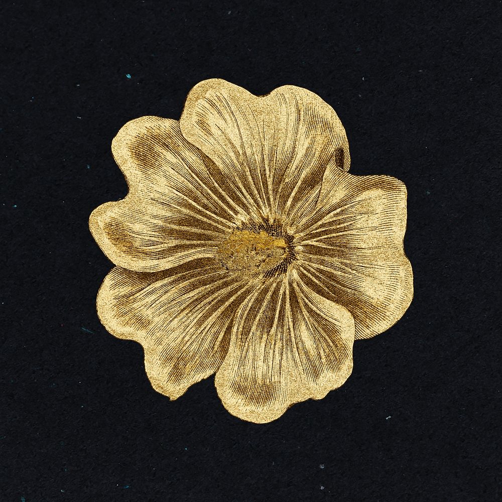 Vintage gold Alcea Rosea flower sticker design element
