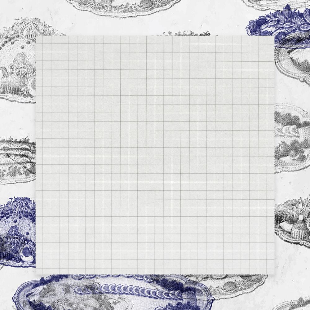 Seafood dishes frame on grid patterned background 