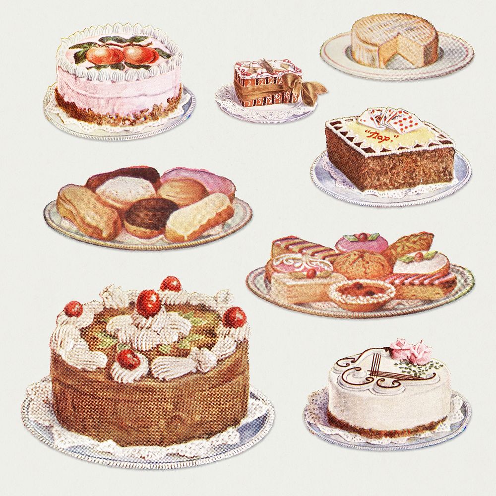 Hand drawn set of desserts design resources 