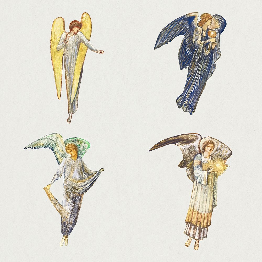 Vintage angels illustration design element set