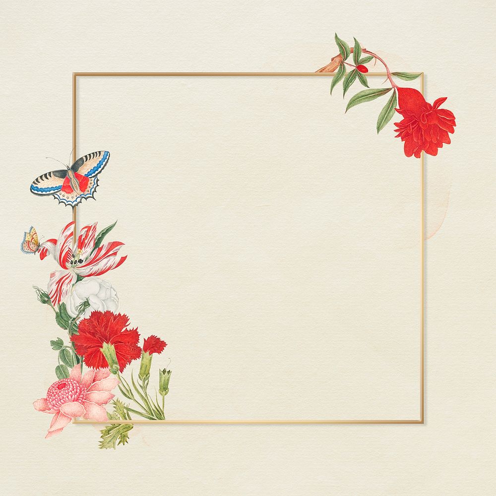Vintage botanical frame, remixed from the 18th-century artworks from the Smithsonian archive.
