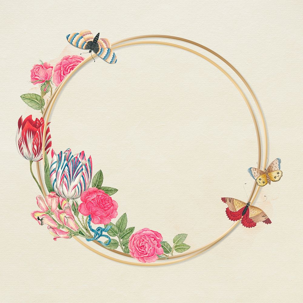 Floral gold frame with butterfly psd, remixed from the 18th-century artworks from the Smithsonian archive.