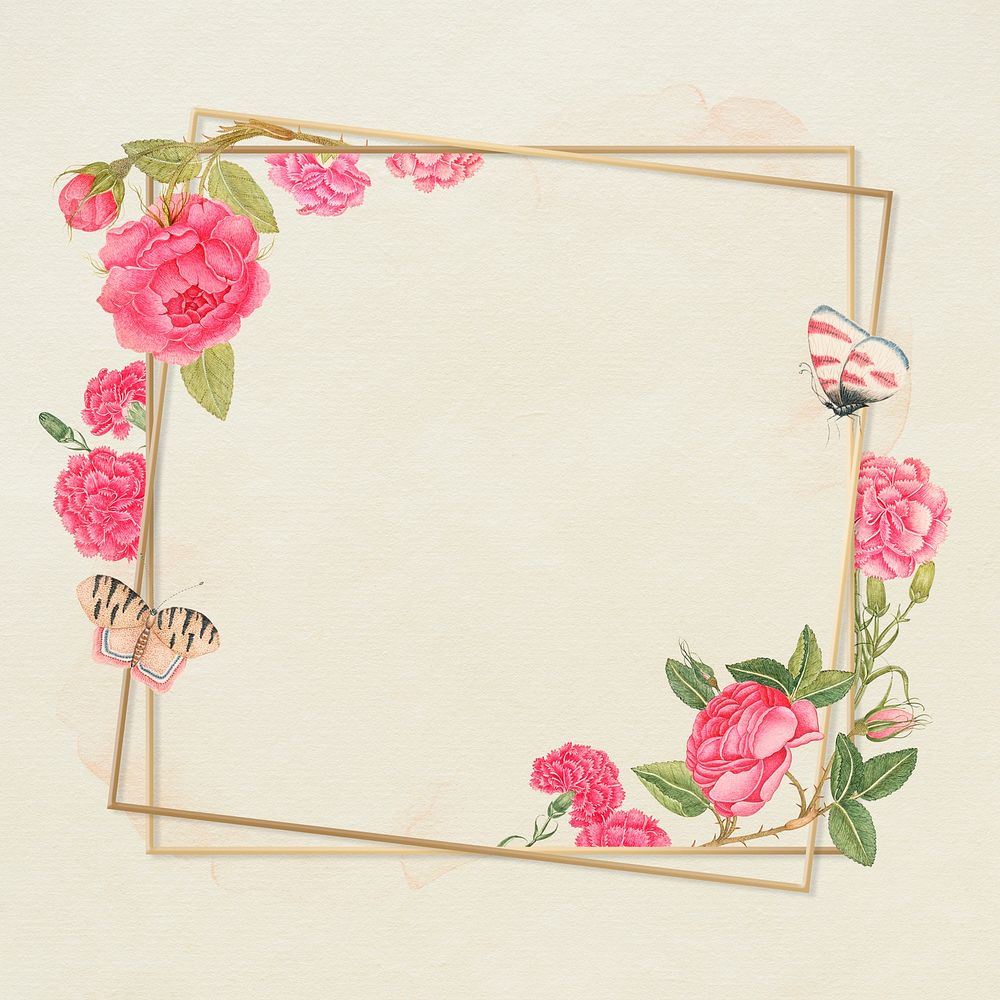 Psd floral gold frame, remixed from the 18th-century artworks from the Smithsonian archive.