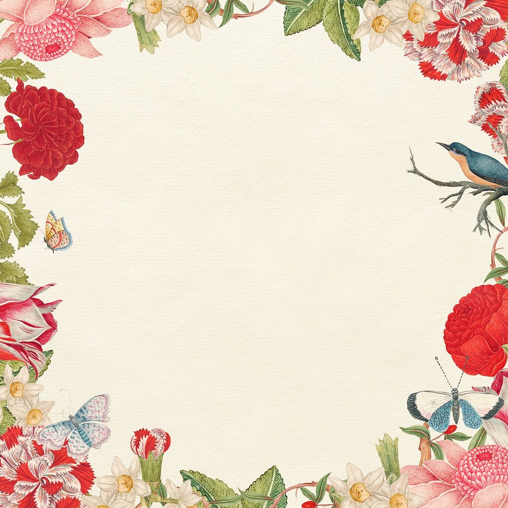 Vintage floral frame psd, remixed from the 18th-century artworks from the Smithsonian archive.