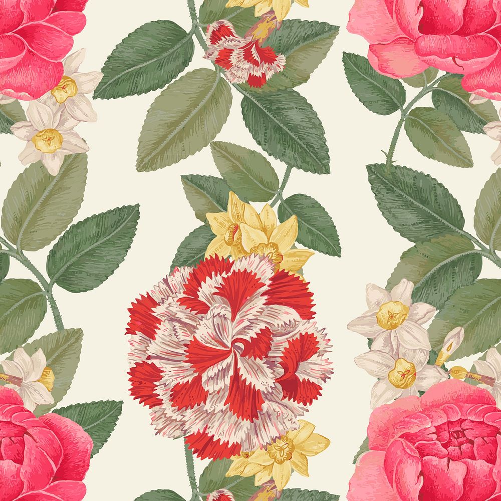 Vintage flower pattern vector background, remixed from the 18th-century artworks from the Smithsonian archive.