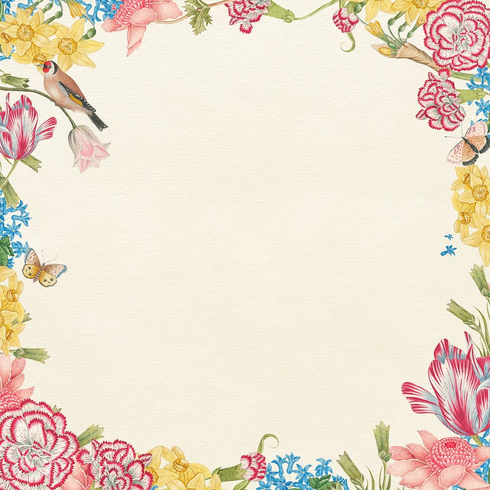 Vintage flower frame, remixed from the 18th-century artworks from the Smithsonian archive.