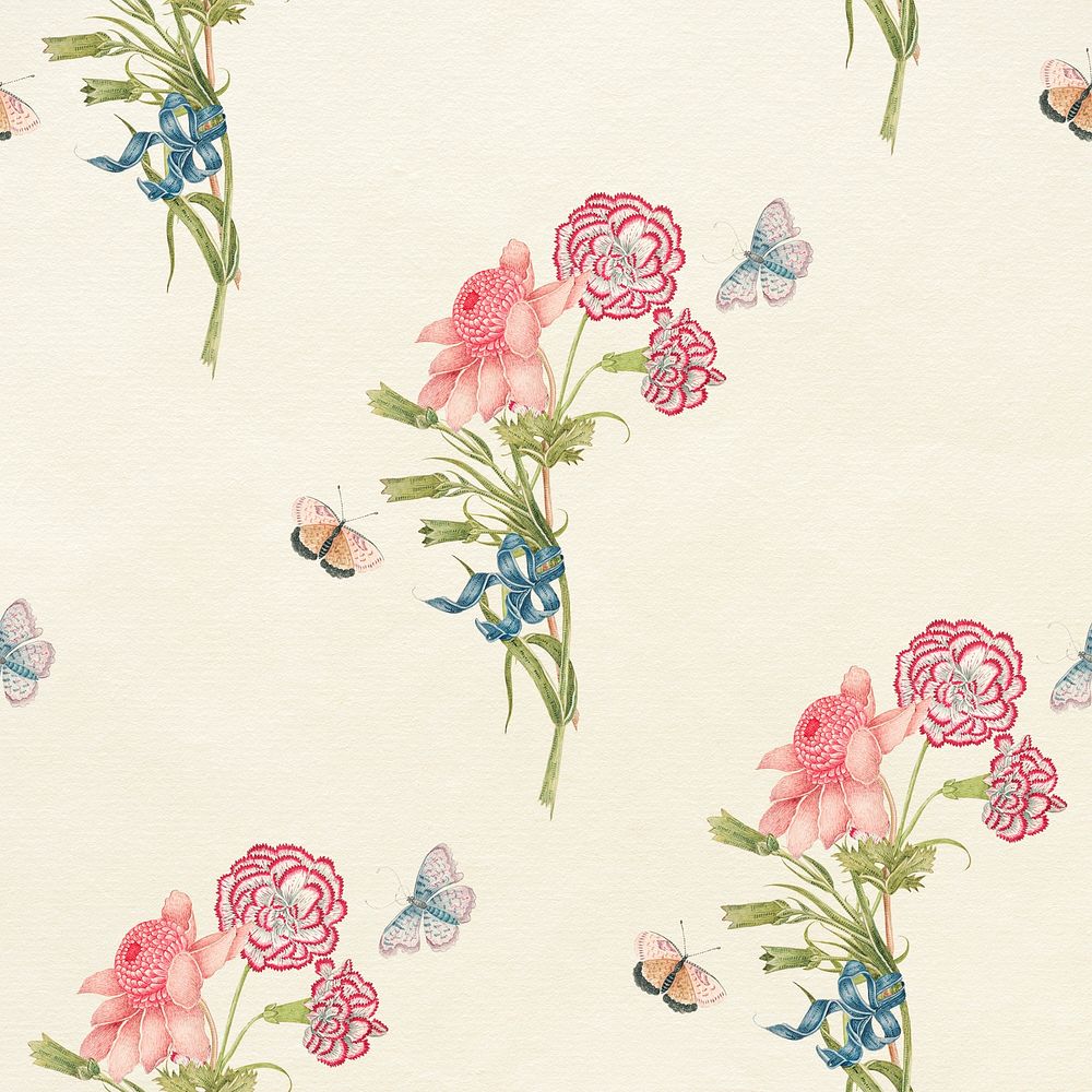 Vintage floral psd pattern background, remixed from the 18th-century artworks from the Smithsonian archive.