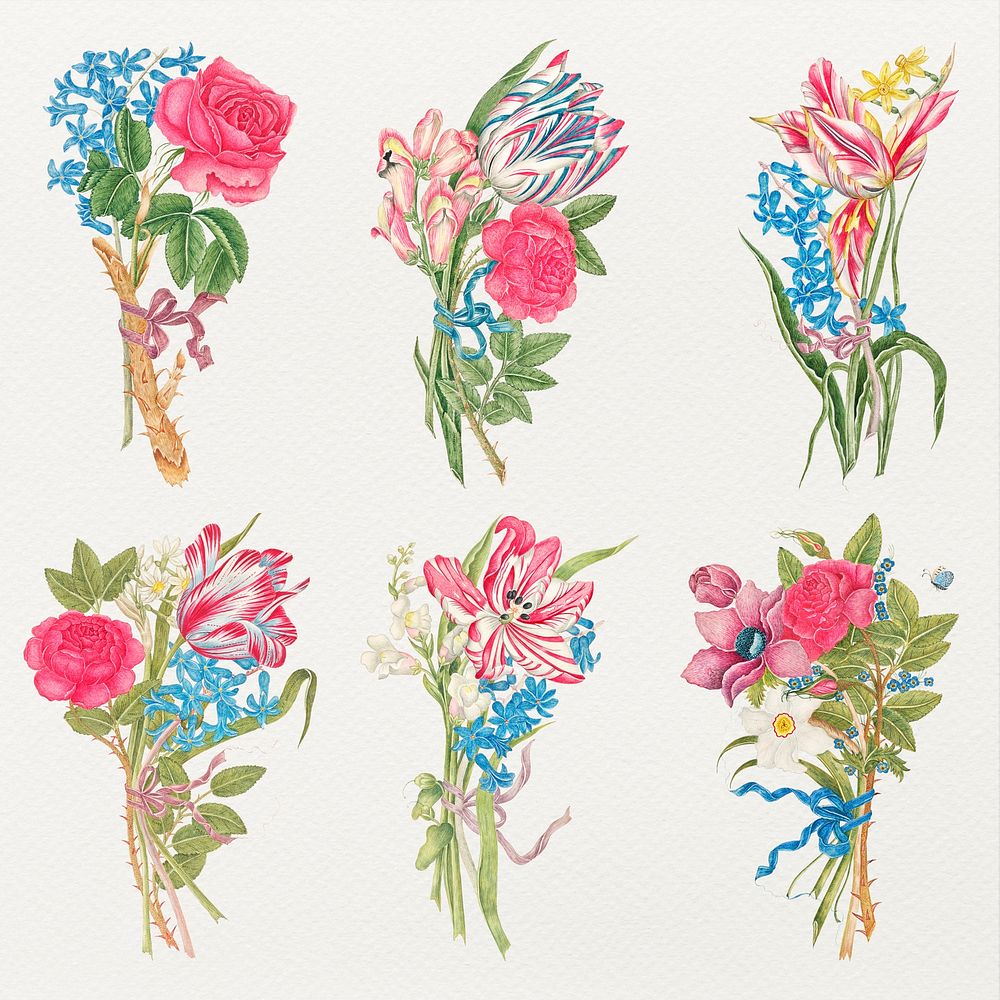 Vintage bouquet psd illustration, remixed from the 18th-century artworks from the Smithsonian archive.