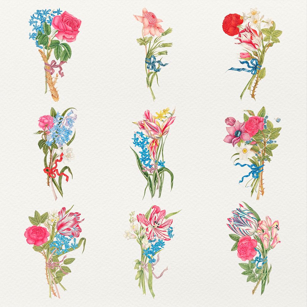 Vintage bouquet illustration, remixed from the 18th-century artworks from the Smithsonian archive.