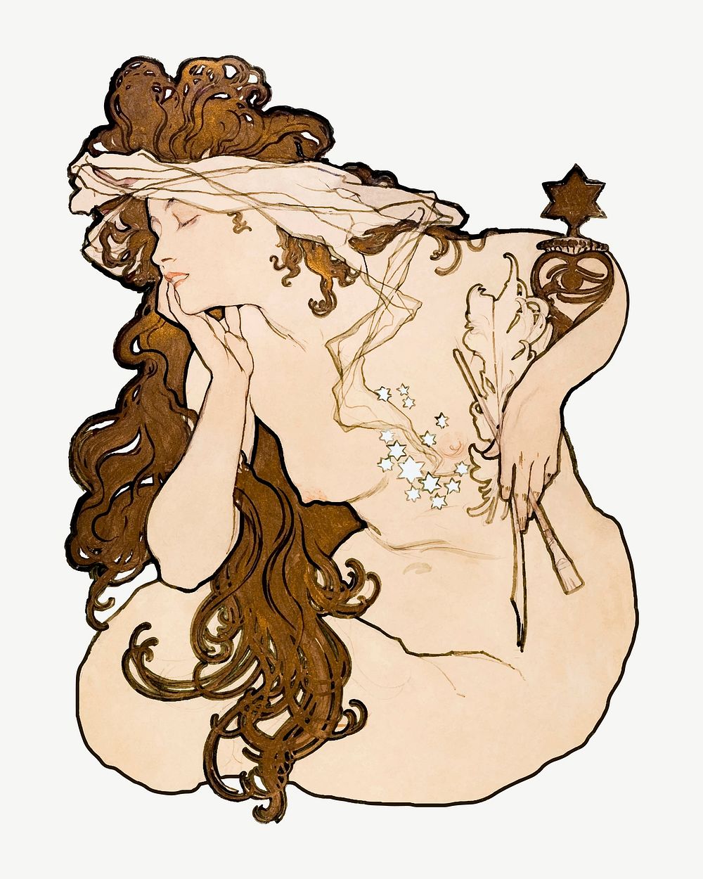 Art nouveau nude lady vector, remixed from the artworks of Alphonse Maria Mucha