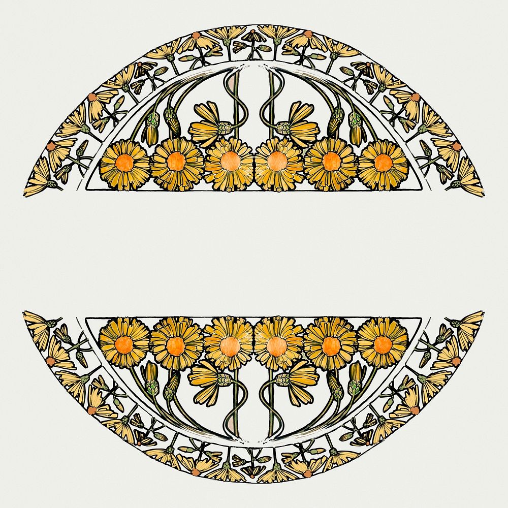 Art nouveau flower pattern psd element, remixed from the artworks of Alphonse Maria Mucha