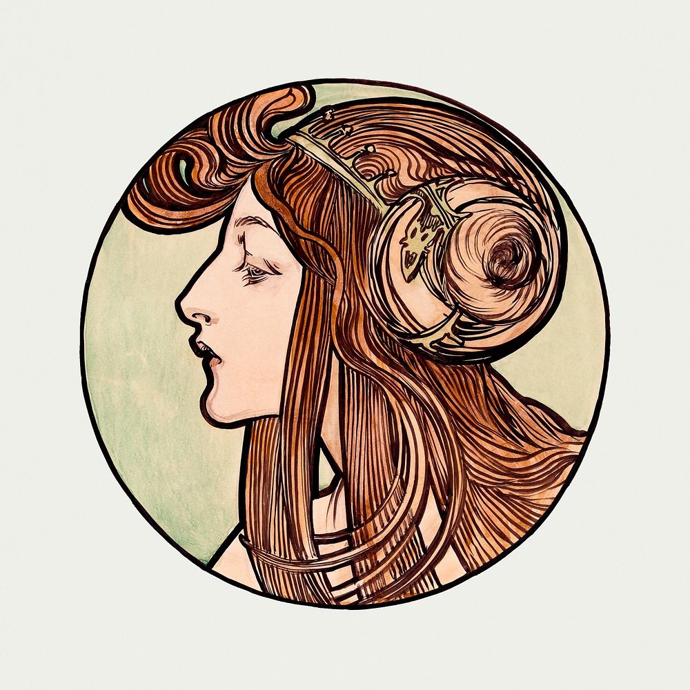 Art nouveau lady psd, remixed from the artworks of Alphonse Maria Mucha