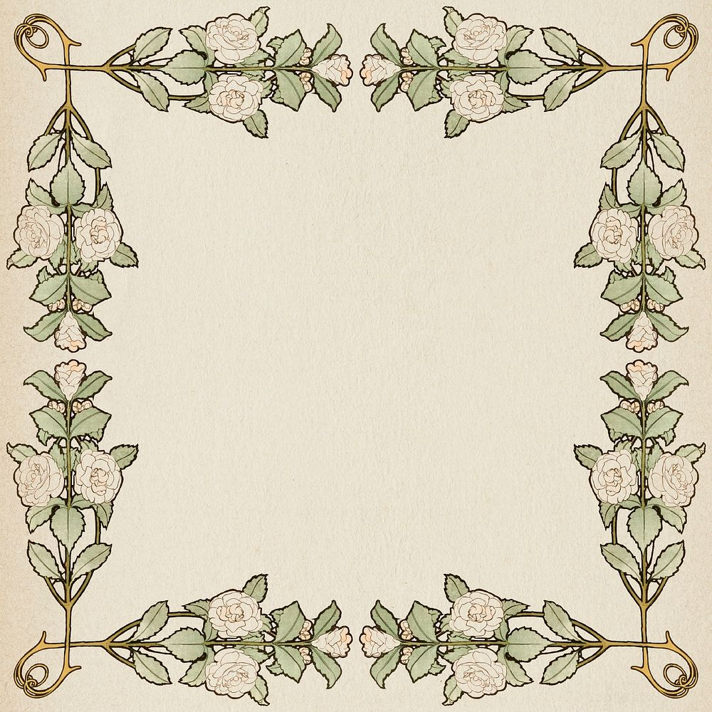 Art nouveau white rose frame psd, remixed from the artworks of Alphonse Maria Mucha