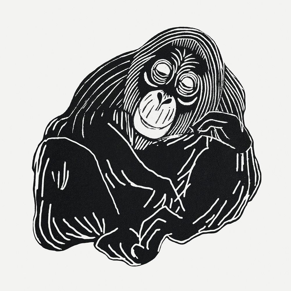 Vintage orangutan animal psd art print, remix from artworks by Samuel Jessurun de Mesquita