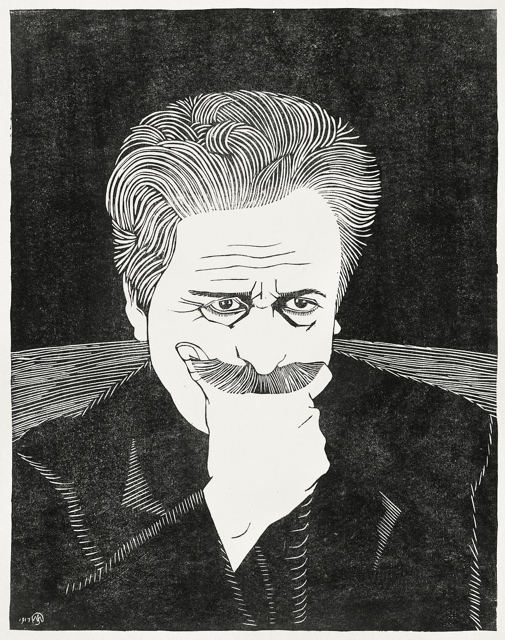 Self&ndash;portrait with hand on mustache (Zelfportret met hand aan snor) (1917) print in high resolution by Samuel Jessurun…