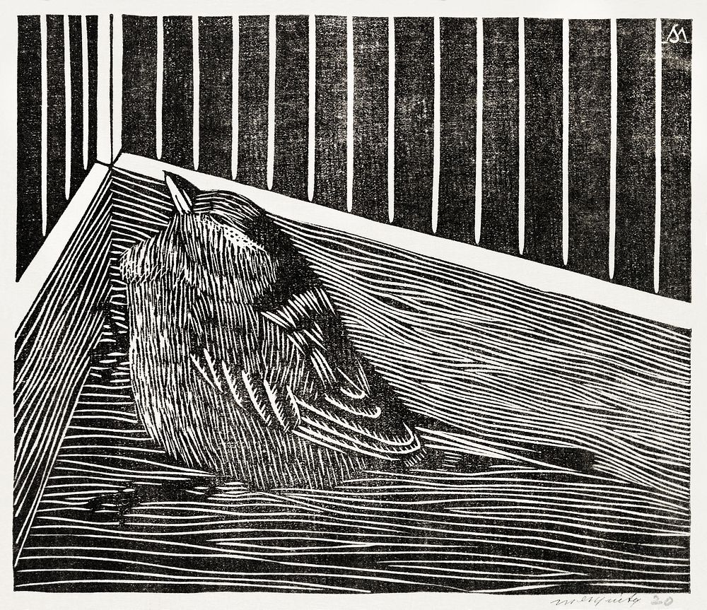 Bird in the corner of a cage (Vogel in hoek van een kooi) (c.1914) print in high resolution by Samuel Jessurun de Mesquita.…
