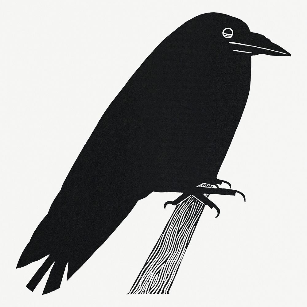 Vintage crow psd animal art print, remix from artworks by Samuel Jessurun de Mesquita