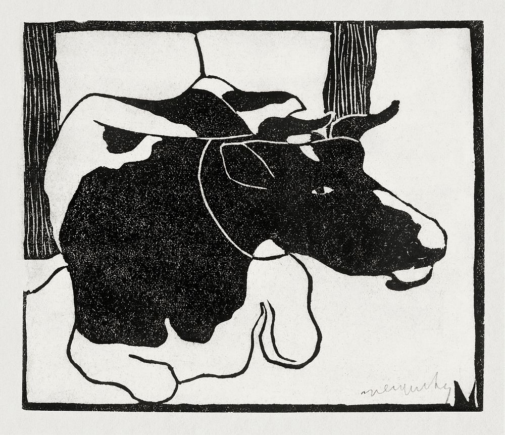 Lying cow (Liggende koe) (c.1900) print in high resolution by Samuel Jessurun de Mesquita. Original from The Rijksmuseum.…