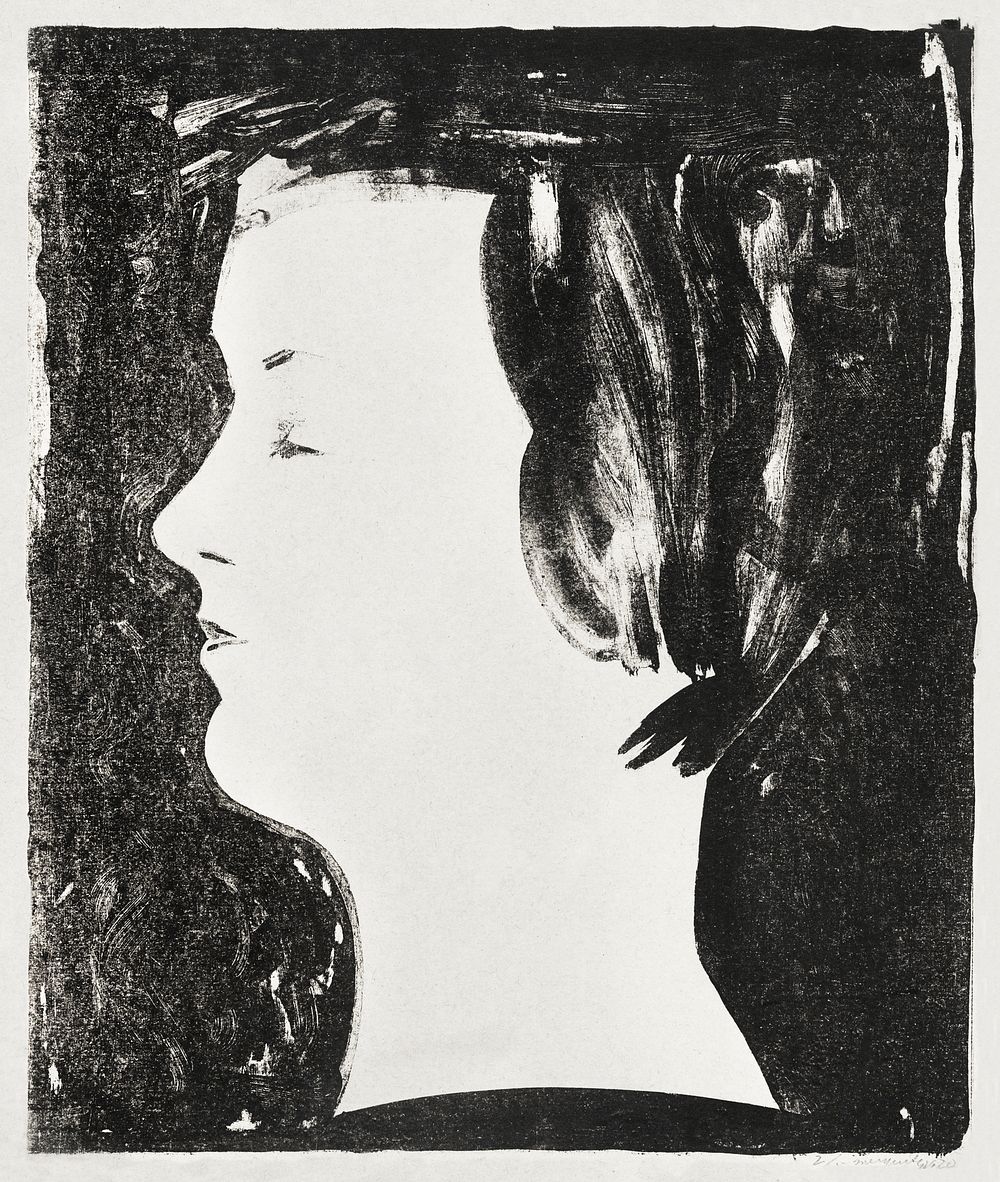 Portrait of a girl (meisjesprofiel) (1920) print in high resolution by Samuel Jessurun de Mesquita. Original from The…