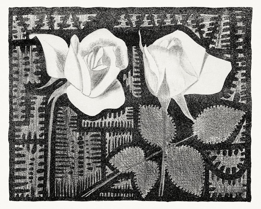 Two roses (Twee rozen) (c.1920) print in high resolution by Samuel Jessurun de Mesquita. Original from The Rijksmuseum.…