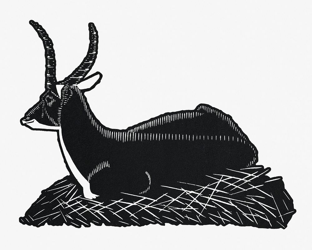 Vintage waterbuck animal art print, remix from artworks by Samuel Jessurun de Mesquita