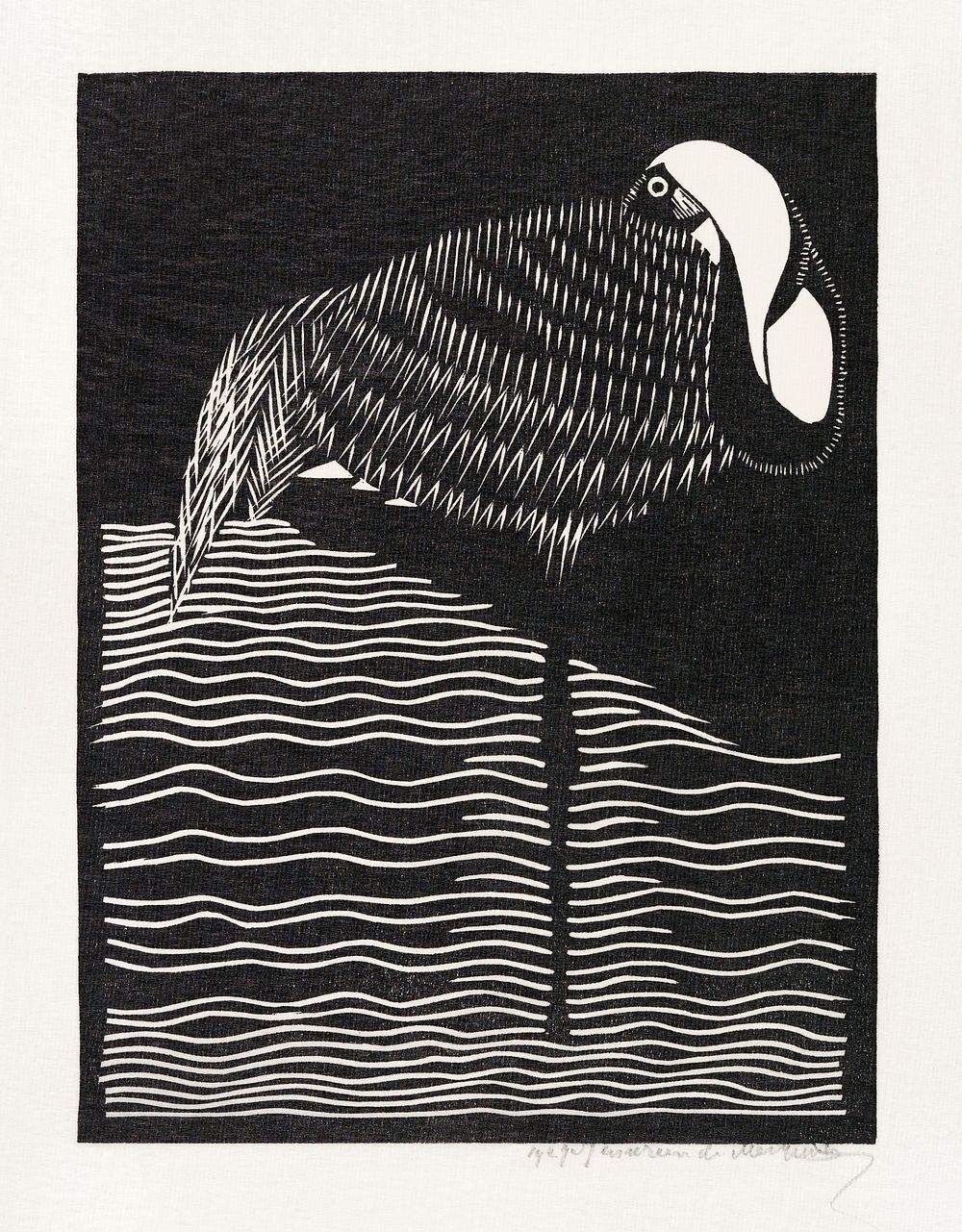 White&ndash;necked Crane (Witnekkraanvogel) (1927) print in high resolution by Samuel Jessurun de Mesquita. Original from…