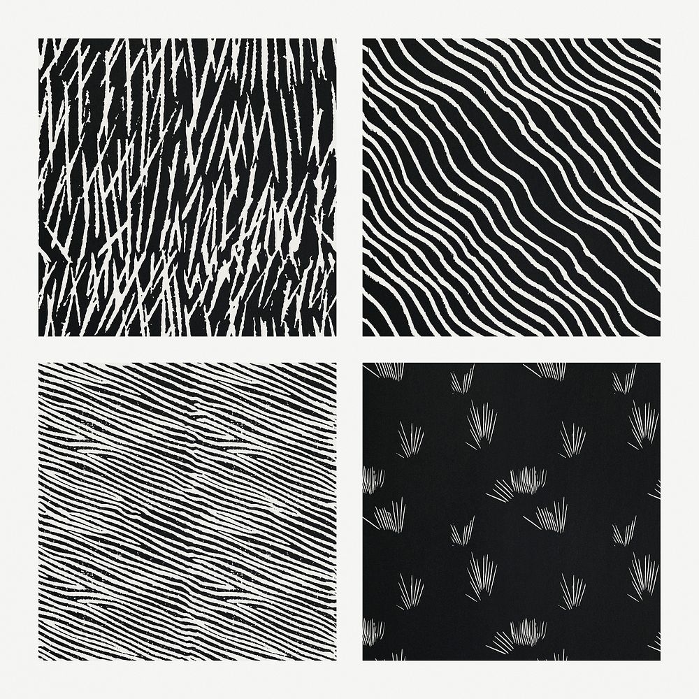 Psd vintage black white woodcut stripes pattern background set, remix from artworks by Samuel Jessurun de Mesquita