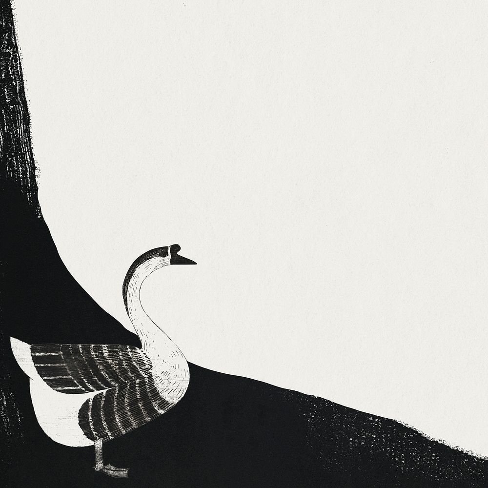 Vintage goose animal art print psd background, remix from artworks by Samuel Jessurun de Mesquita