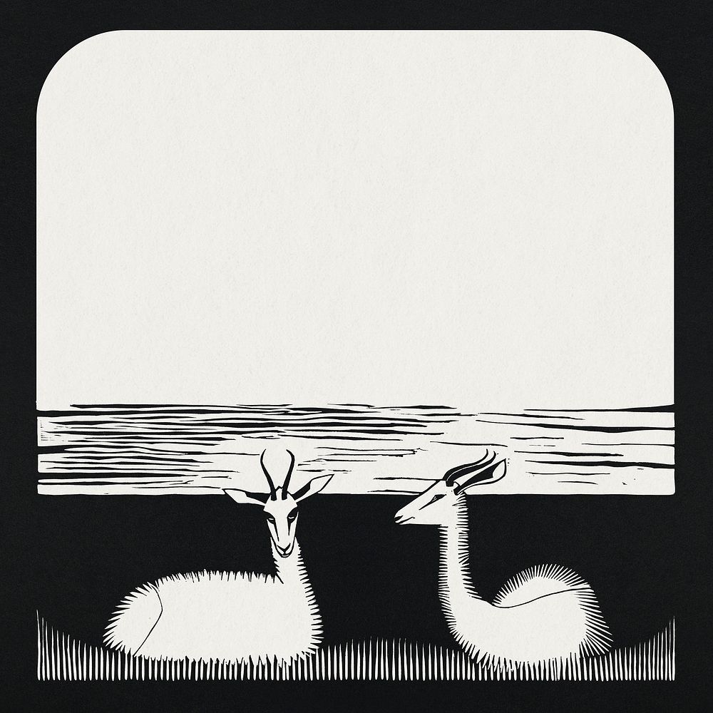 Vintage gazelle frame animal art print, remix from artworks by Samuel Jessurun de Mesquita