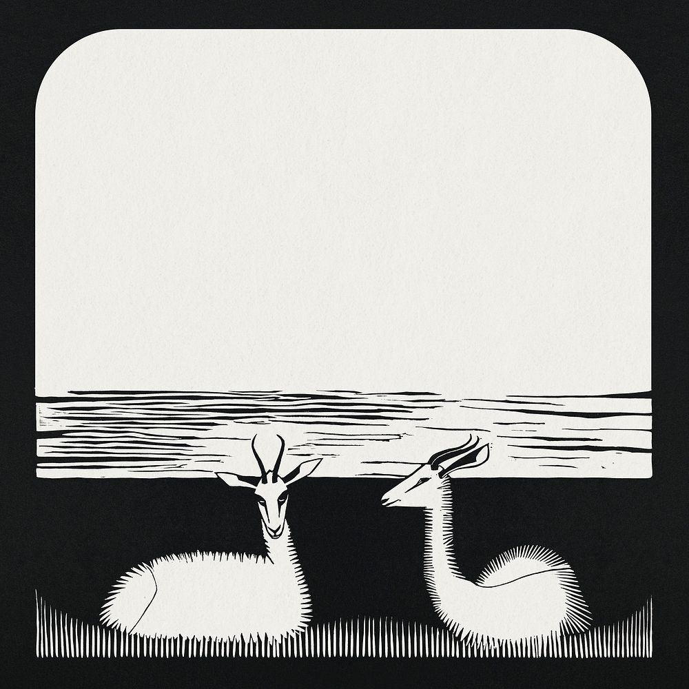 Vintage gazelle psd frame animal art print, remix from artworks by Samuel Jessurun de Mesquita