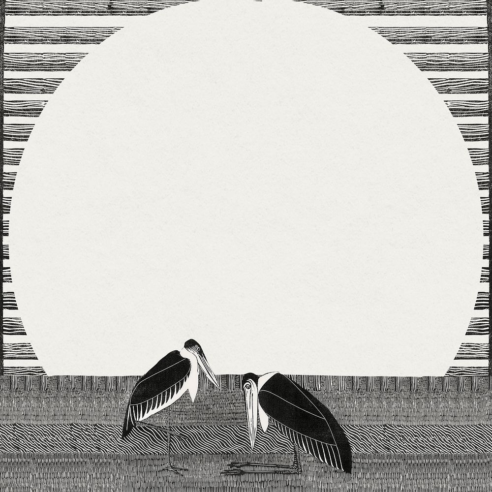 Vintage marabou stork frame animal art print, remix from artworks by Samuel Jessurun de Mesquita