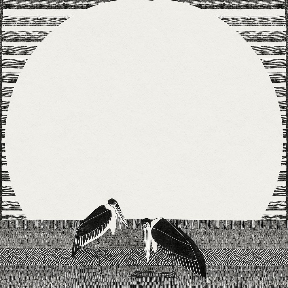 Vintage marabou stork psd frame animal art print, remix from artworks by Samuel Jessurun de Mesquita
