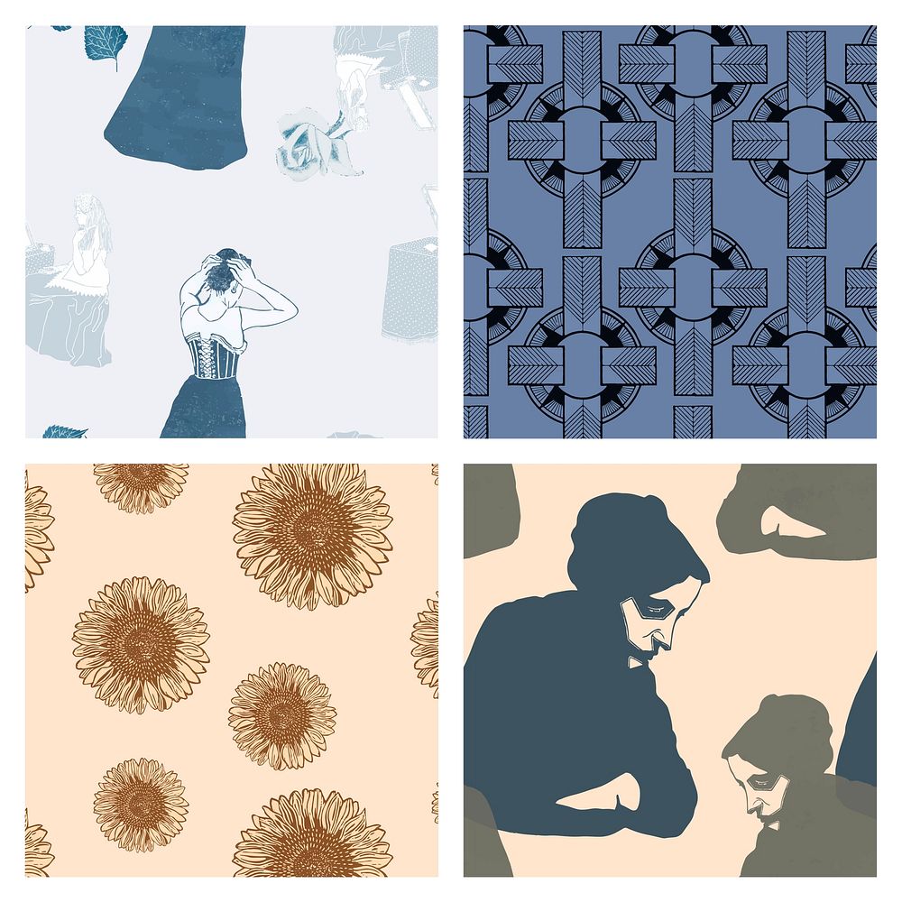 Vintage mixed pattern background set, remix from artworks by Samuel Jessurun de Mesquita