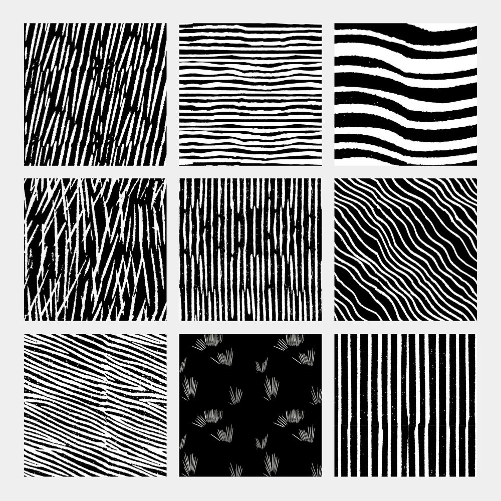 Vintage white black woodcut stripes pattern background vector set, remix from artworks by Samuel Jessurun de Mesquita