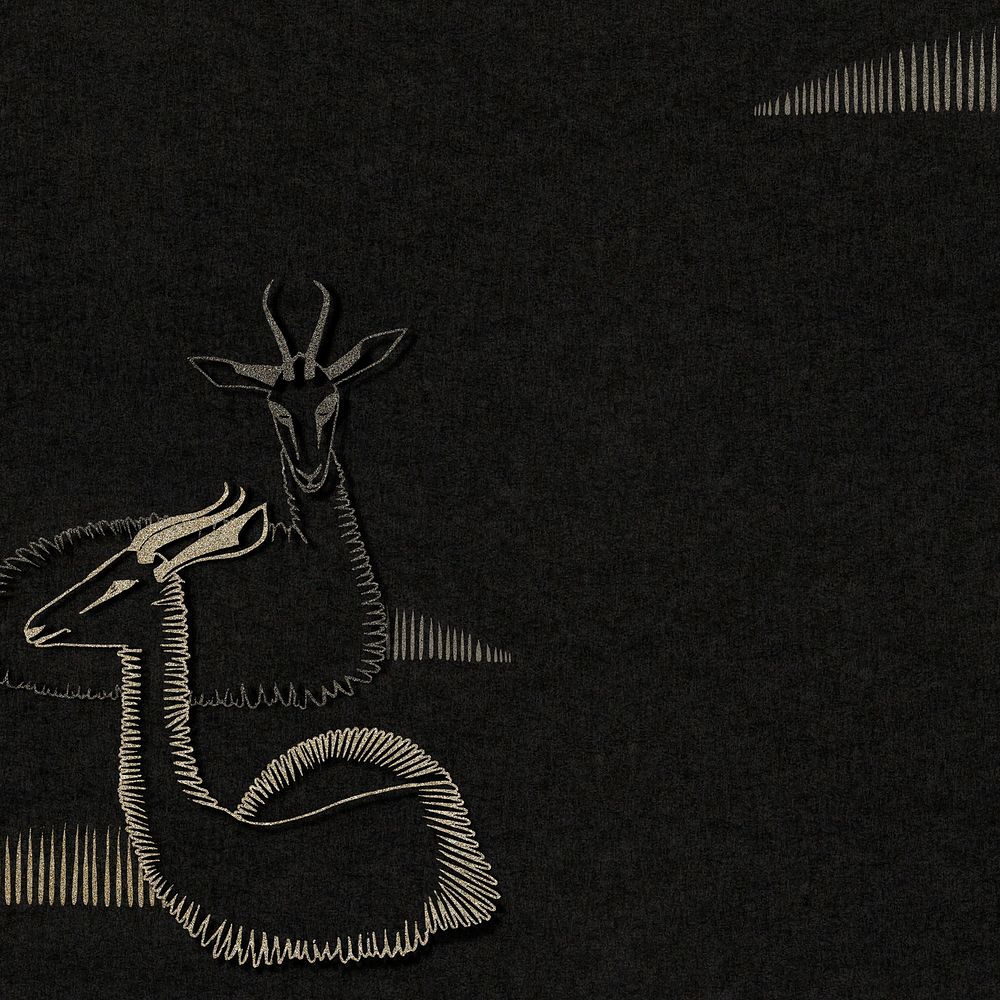 Vintage glittery gazelles art print background, remix from artworks by Samuel Jessurun de Mesquita