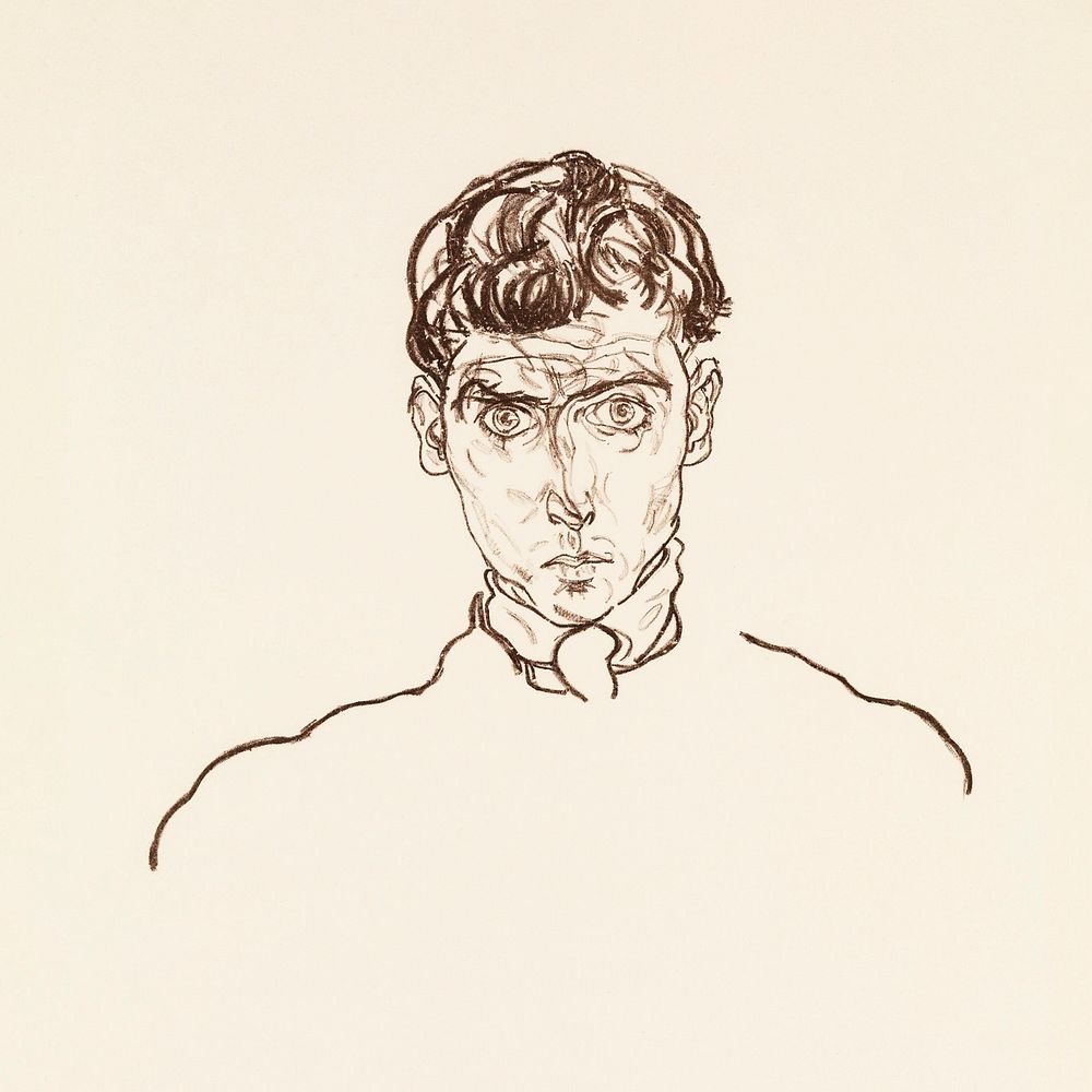Portrait of Paris von G&uuml;tersloh (1918) by Egon Schiele. Original male line art drawing from The MET museum. Digitally…