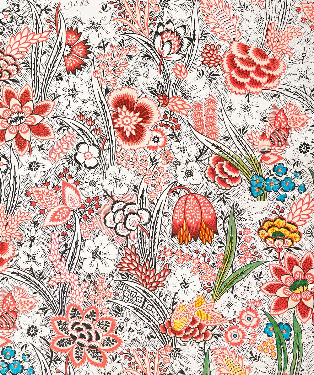 Allover floral fabric design (ca. 1759&ndash;1815) in high resolution by Oberkampf & Cie. Original from The Smithsonian.…