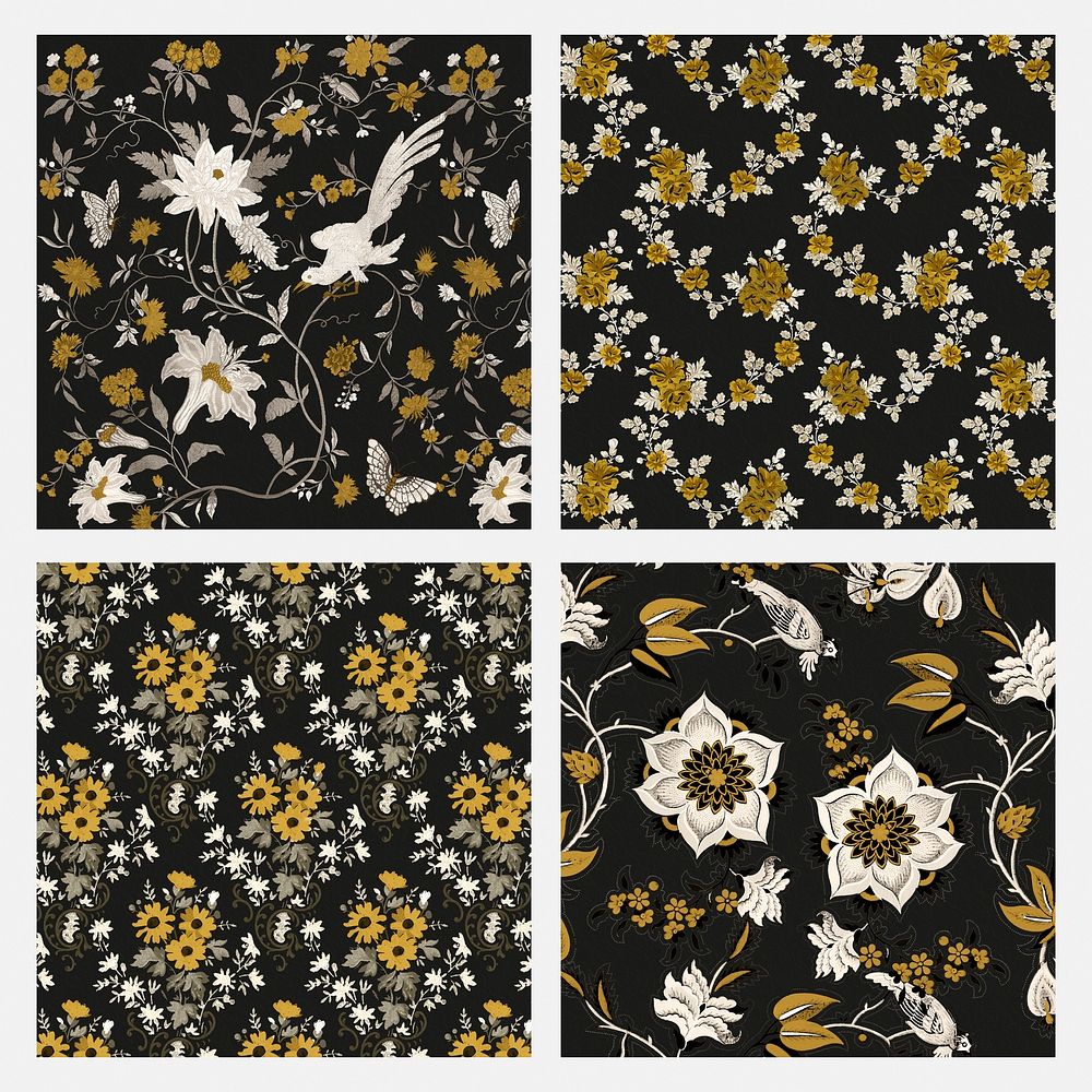 Vintage ornamental psd botanical pattern image background set