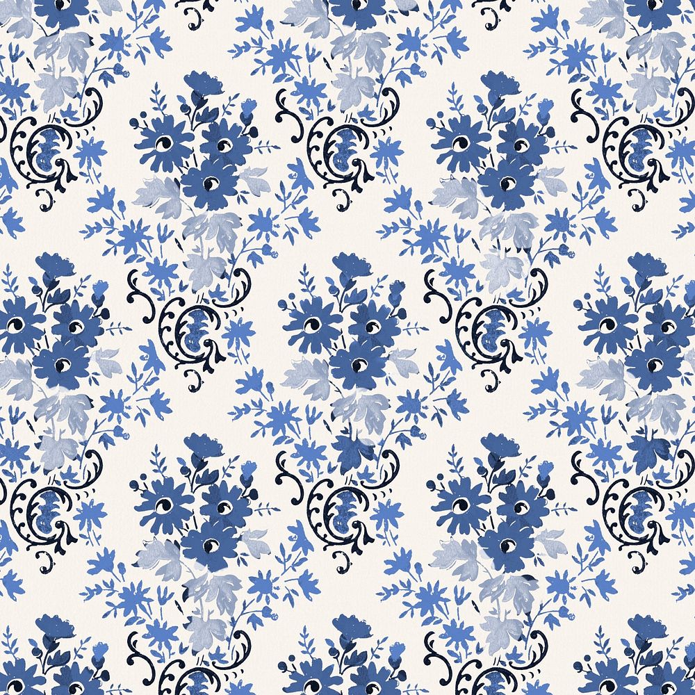 Floral blue vintage style psd background